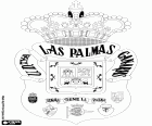 Escudo de la Unión Deportiva Las Palmas. Club de fútbol español con sede en Las Palmas de Gran Canaria. Club fundado en el año 1949, resultado de la fusión de cinco equipos de la isla cuyos logos figuran en el emblema de la UD Las Palmas