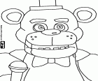 Freddy, un oso robótico, un personaje de Five Nights at Freddy's, un videojuego de terror de Scott Cawthon. Las aventuras suceden durante las noches en la pizzeria Freddy Fazbear's Pizza y los protagonistas son el guardia de seguridad nocturno y los peligrosos animales robóticos
