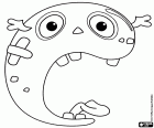 La letra C es un monstruo con dos grandes ojos y con una gran boca abierta con dientes y con la lengua fuera