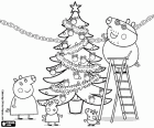 La familia de Peppa Pig está preparando las fiestas navideñas. Peppa Pig y su familia con el árbol de Navidad decorado