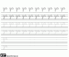 Los cinco ejercicios con la letra Y con las cinco vocales. Empezamos por practicar la caligrafía con YA