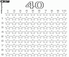 Con nuestro dibujo educativo puedes colorear y contar cuatro decenas de estrellas, un total de cuarenta estrellas 