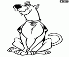Scooby Doo el perro sentado sobre sus patas traseras como un perro muy obediente