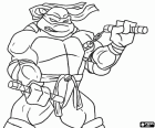 La tortuga ninja Michelangelo con su arma preferida, dos nunchakus