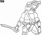 Leonardo es la tortuga ninja de las katanas. Leonardo con una katana en la mano y la otra a la espalda