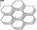 Las celdillas de cera de un panal. Las abejas obreras son las constructoras de los alvéolos, prismas hexagonales utilizados para el almacenaje de la miel y el polen, también se utilizan para los huevos o las larvas