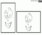 Dos rectángulos sonrientes en diferentes posiciones, un rectángulo vertical y un rectángulo horizontal