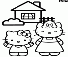 Hello Kitty y su madre felices delante de su casa