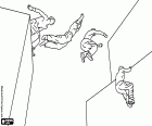 En este dibujo para colorear podemos ver la secuencia de un traceur en un salto. Un traceur es un practicante de parkour. El parkour es una disciplina que consiste en desplazarse superando todos los obstáculos que se encuentren utilizando únicamente el propio cuerpo. Para practicar el parkour se necesita una muy buena preparación física. También es necesaria la preparación mental para valorar los retos que se encuentran en el recorrido a partir de las propias capacidades. El parkour es un deport