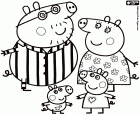 La familia de Peppa Pig con sus pijamas: Papá Pig, Mamá Pig, Peppa Pig y George Pig