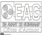 Escudo de En Avant de Guingamp Côtes-d'Armor, EA Guingamp, club de fútbol de Guingamp, Gwenamp en bretón, ciudad del departamento de Côtes-d'Armor en la Bretaña, en el noroeste de Francia