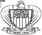 Escudo de Olympique Gymnaste Club de Nice Côte d'Azur, OGC Nice, club de fútbol con sede en Niza, ciudad turística con costa al mar Mediterráneo en la Costa Azul, capital del departamento de Alpes Marítimos en el sureste de Francia