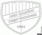 Escudo de RKS Raków Częstochowa, club de fútbol con sede en Częstochowa, ciudad marcada por el río Warta y sus afluentes en el norte del Voivodato de Silesia, en el sur de Polonia. La ciudad es famosa por la Virgen de Częstochowa 