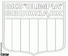Insignia de Grudziądzki Klub Sportowy Olimpia Grudziądz, club de fútbol con sede en Grudziądz, ciudad junto al río Vístula, en Voivodato de Cuyavia y Pomerania, en el norte de Polonia