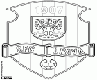 Escudo de SFC Opava, Slezský fotbalový club Opava, club de fútbol con sede en Opava, la capital histórica de Silesia, ciudad fronteriza con Polonia en el noreste de la República Checa, en la región de Moravia-Silesia