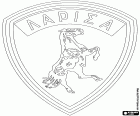 Escudo de AE Larisa, PAE Athlitiki Enosi Larisas, club de fútbol con sede en Larisa, ciudad a orillas del río Peneo y la capital de Tesalia, en la zona central-oeste de Grecia