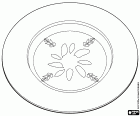 En el fondo del plato hay un dibujo geometrizado de un ornamento vegetal de Navidad