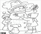 Puzzle de niños acabando de hacer un fantástico muñeco de nieve