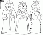 Los tres Reyes Magos de Oriente, uno al lado del otro. Ellos están mirando hacia delante