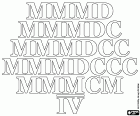 Las centenas en números romanos desde 3.500 hasta 4.000. Las cifras romanas que corresponden a 3500, 3600, 3700, 3800, 3900 y 4000