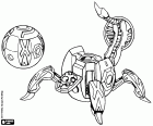 Una esfera Bakugan se convierte en Fencer, un Bakugan Mecánico que parece una araña mecánica con cuatro patas