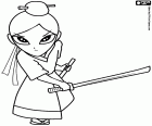 Una joven mujer samurai, onna bugeisha, una mujer guerrera de la época feudal de Japón