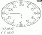5:45 y 17:45, un reloj analógico indicando que son las seis menos cuarto de la mañana o de la tarde. Faltan quince minutos para las seis. Incluye las horas en formato digital