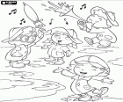 Los cuatro Little Einsteins están muy felices cuando llueve. Ellos salen fuera con los chubasqueros, los paraguas y las botas de agua para jugar con los charcos del agua de la lluvia