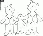 La familia de los tres osos en un estilo de dibujo simple y en una vista frontal