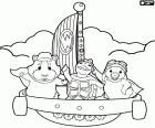 Los tres animales protagonistas en su nave voladora, los héroes de Wonder Pets, las Mascotas Maravilla