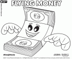 Un fajo de billetes con alas, un emoji que representa que el dinero se va volando. Flying Money, nombre original en inglés, un personaje de la película