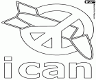 El logo del ICAN, el Premio Nobel de la Paz de 2017. La campaña internacional para prohibir las armas nucleares ha recibido el premio Nobel de la Paz 2017. ican, las siglas del nombre en inglés, international campaign to abolish nuclear weapons. El logo simboliza una bomba nuclear desactivada por el símbolo de la paz