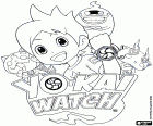 El logo y los personajes principales de Yo-kai Watch, Nate, Whisper, Jibanyan y Komasan
