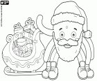 El pulpo Pypus como Papá Noel con sombrero y barba al lado del trineo cargado de regalos