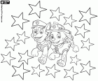 Marshall y Chase de Paw Patrol entre las estrellas, un dibujo para colorear