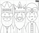 Un puzzle para colorear con las caras de los tres Reyes Magos de Oriente, Melchor, Gaspar y Baltasar