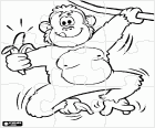 Rompecabezas con una chimpancé colgado de una liana con un plátano en la mano