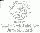 Logo de la Copa América Brasil 2019 que se disputará entre el 14 de junio y el 7 de julio de 2019 en Brasil. Los doce equipos participantes son diez de la CONMEBOL y dos selecciones invitadas, Catar y Japón. Por la CONMEBOL son Argentina, Bolivia, Brasil, Chile, Colombia, Ecuador, Paraguay, Perú, Uruguay y Venezuela