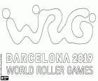 Logo del World Roller Games Barcelona 2019. Once campeonatos mundiales de deportes sobre rueda pequeña del 4 al 14 de julio de 2019 en Barcelona y otras localidades catalanas, Vilanova i la Geltrú, Sant Cugat del Vallès, Terrassa y Mollet del Vallès