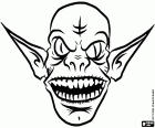 La máscara con la cara de un troll con largas orejas y una gran boca
