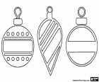 Un dibujo para colorear con tres modelos diferentes de bolas de Navidad