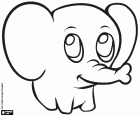 Un pequeño y simpático elefante de grandes orejas y grandes ojos