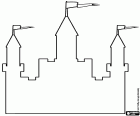 El contorno de un gran castillo con tres torres con las banderas en lo más alto
