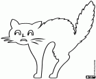 La silueta de un gato con la espalda arqueada y el pelo erizado. En este dibujo también se aprecia el rostro del gato con los bigotes