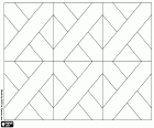 Estampado simple formado por piezas cuadradas con dos diagonales cruzadas. La repetición de las piezas crea una composición de cuadrados entrelazados que se usa en ebanistería y en suelos de parquet de madera