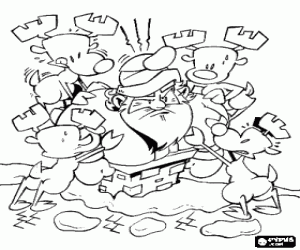 Colorear Renos empujando a Santa Claus