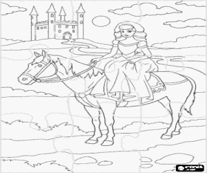 Colorear Rompecabeza d Princesa a caballo
