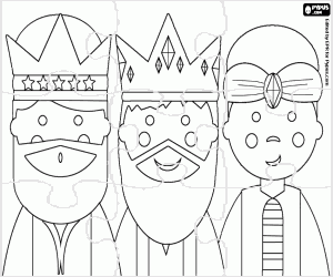 Colorear Rompecabeza de caras Reyes Magos