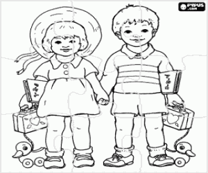 Colorear Rompecabezas de niño y niña