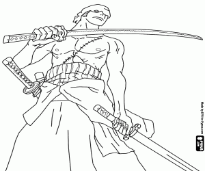 Colorear Roronoa Zoro con sus espadas